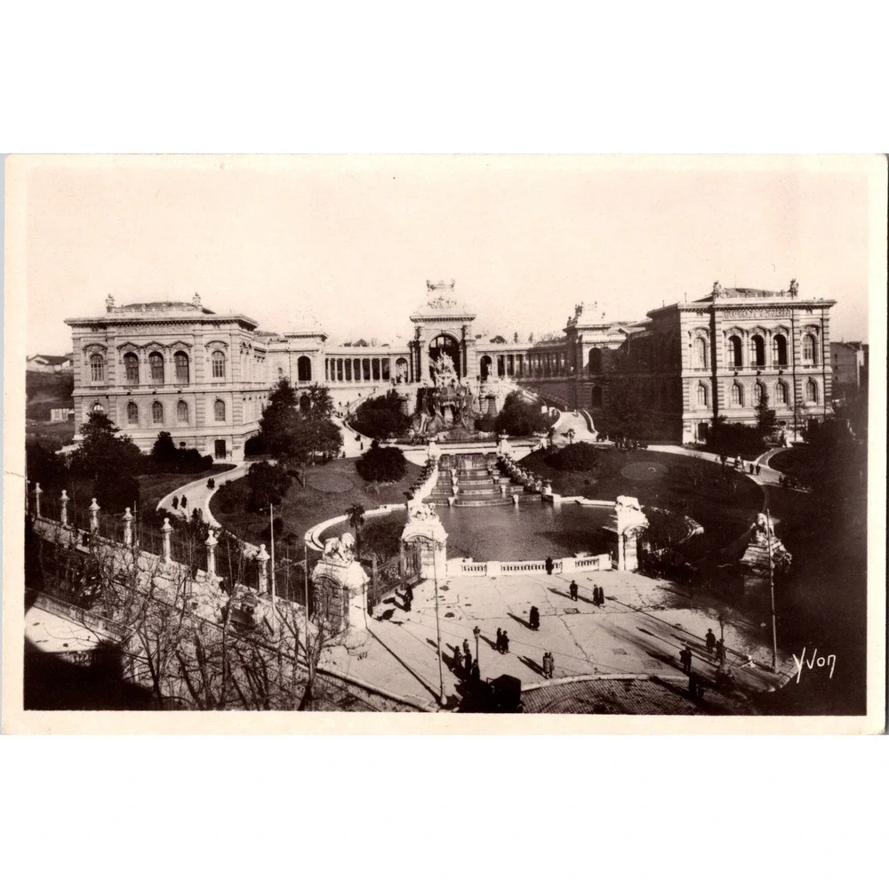 Vintage Marseille Palais Longchamp Black & White Postcard by Yvon‎